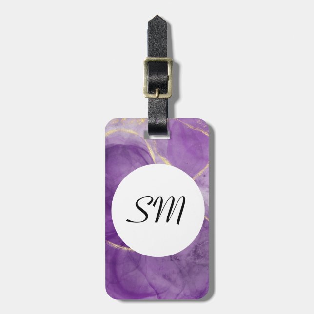 Modern Purple Alcohol Ink Art Luggage Tag (Front Vertical)