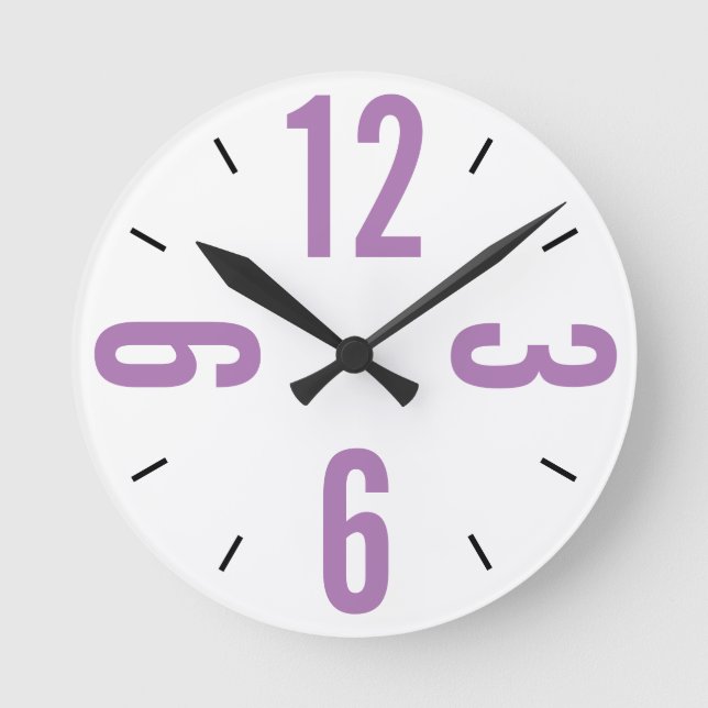 Modern purple and black large numbers round clock (Front)