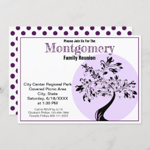 Modern Purple and Black Tree Art Family Reunion Invitation