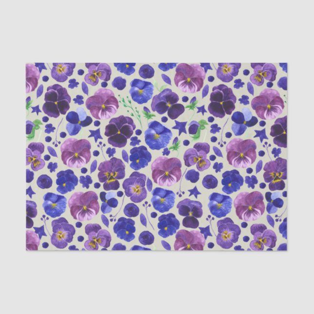 Modern Purple and Blue Pansies Festive Tissue Paper (Front)