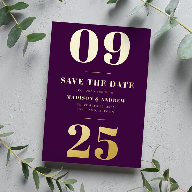 Modern Purple and Gold Bold Date Save the Date (Creator Uploaded)