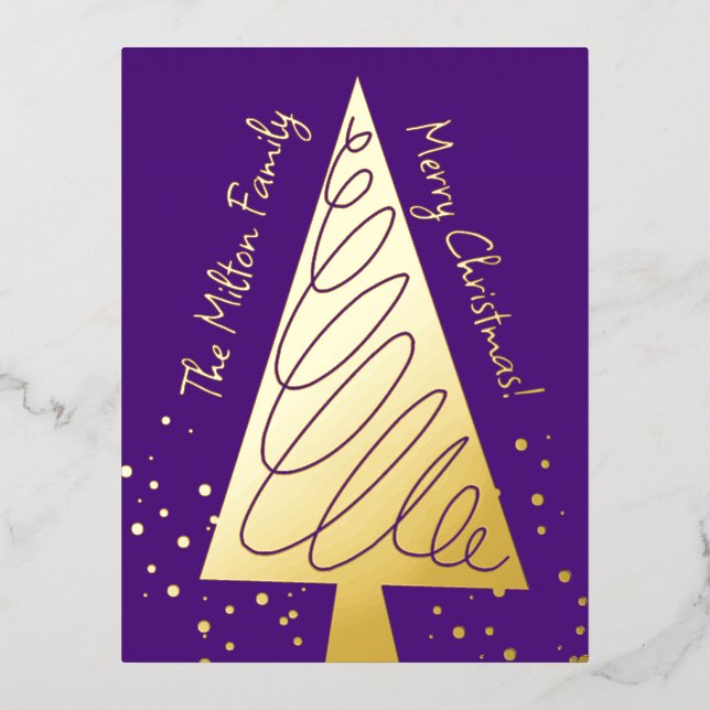Modern purple and gold foil Christmas postcard (Front)