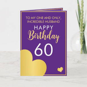 Modern Purple and Gold Husband 60th Birthday Card