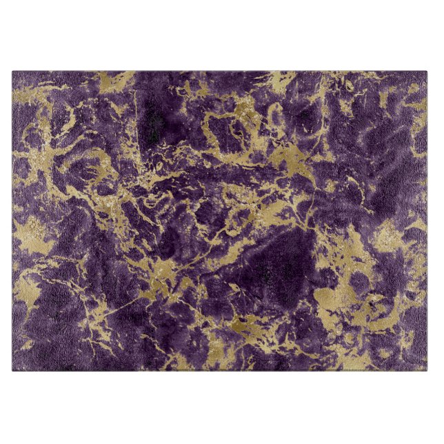 Modern Purple and Gold Marble Pattern Cutting Board (Front)