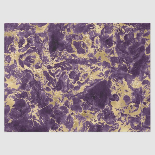 Modern Purple and Gold Marble Pattern Tissue Paper (Front)
