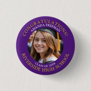 Modern Purple and Gold Photo Graduation 3 Cm Round Badge