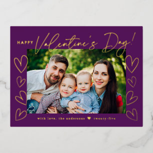 Modern Purple and Gold Script Valentine's Day Foil Holiday Postcard