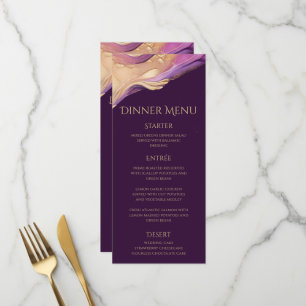 Modern Purple and Gold Wedding Dinner & Bar Menu