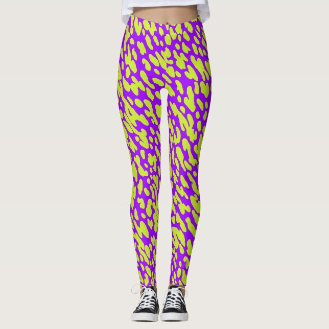 Modern Purple And Green Animal Print Spot Pattern  Leggings (Front)