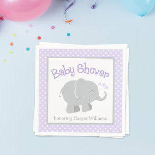 Modern Purple and Grey Elephant Girl Baby Shower Napkin
