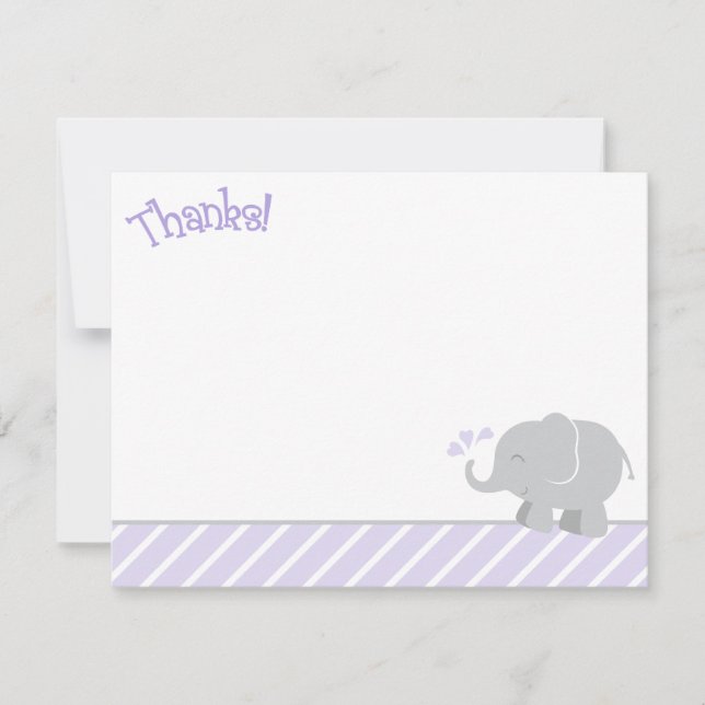 Modern Purple and Grey Elephant Girl Baby Shower Note Card (Front)