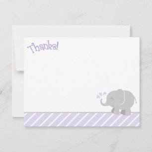 Modern Purple and Grey Elephant Girl Baby Shower Note Card