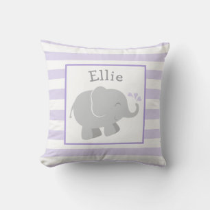Modern Purple and Grey Elephant Monogram Cushion
