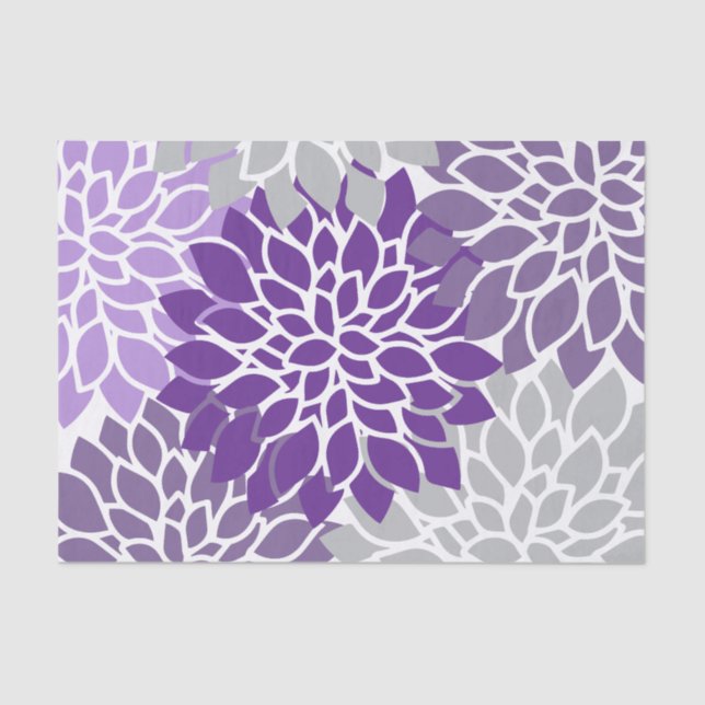 Modern Purple and Grey Floral Tissue Paper (Front)