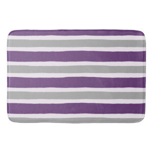 Modern Purple and Grey Stripe Pattern Bath Mat