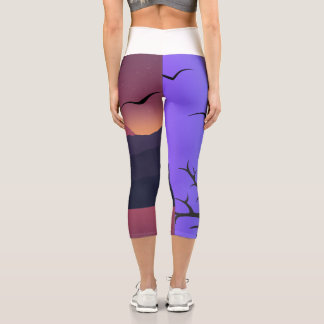 Modern Purple and Orange Sunset Esthetic Yoga Pan Capri Leggings