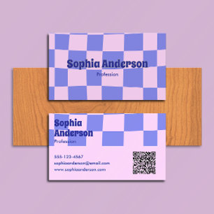 Modern Purple and Pink Chequerboard - Qr Code Business Card