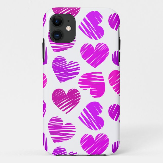 Modern Purple and Pink Doodled Hearts Valentine Case-Mate iPhone Case (Back)