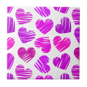 Modern Purple and Pink Doodled Hearts Valentine Tile