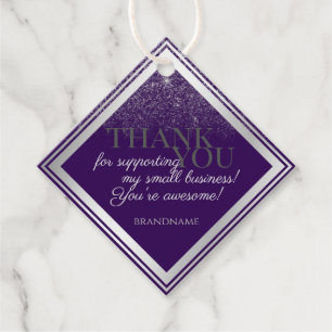 Modern Purple and Silver Glitter Rain Thank You Favour Tags