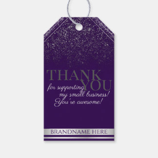Modern Purple and Silver Glitter Rain Thank You Gift Tags
