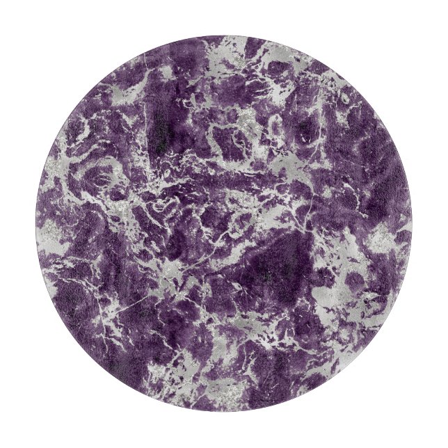 Modern Purple and Silver Marble Pattern  Cutting Board (Front)