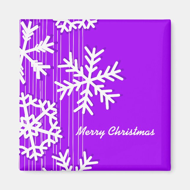 Modern purple and white Christmas snowflakes Magnet (Front)