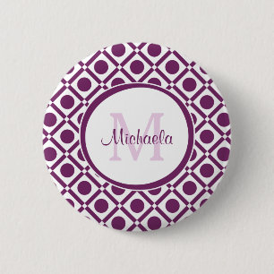 Modern Purple and White Geometric Monogrammed Name 6 Cm Round Badge