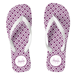 Modern Purple and White Geometric Monogrammed Name Jandals