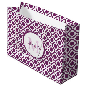 Modern Purple and White Geometric Monogrammed Name Large Gift Bag