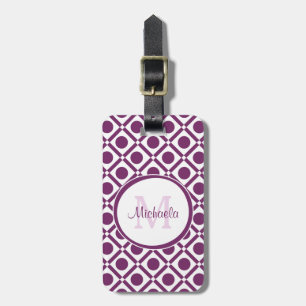 Modern Purple and White Geometric Monogrammed Name Luggage Tag
