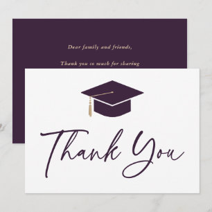 Modern Purple and White Graduation Cap Thank You Card