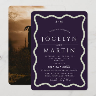 Modern Purple and White Minimal Frame Wedding Invitation