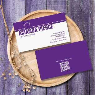Modern Purple and White Real Estate Business Card