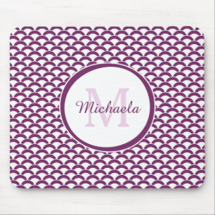 Modern Purple and White Scallops Monogram and Name Mouse Pad