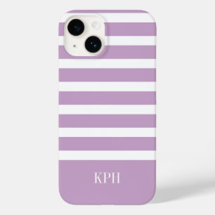 Modern Purple and White Stripe with Monogram  Case-Mate iPhone 14 Case