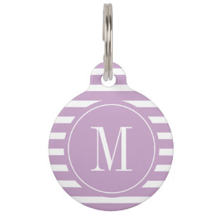 Modern Purple and White Stripe with Monogram  Pet Tag