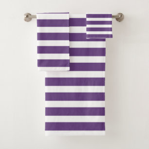 Modern Purple and White Stripes Bath Towel Set