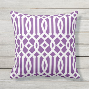 Modern Purple and White Trellis Pattern Outdoor Cushion