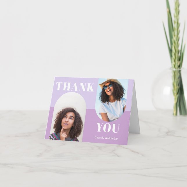 Modern Purple Arch Photo Graduation Thank You Card (Front)
