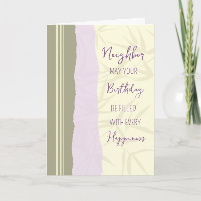 Modern Purple Beige Neighbour Birthday Card (Front)