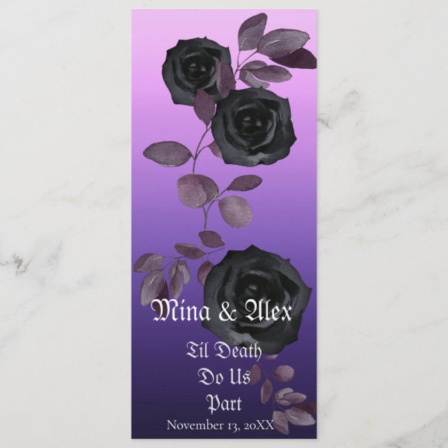 Modern Purple Black Rose Goth Photo Wedding  Programme (Back)