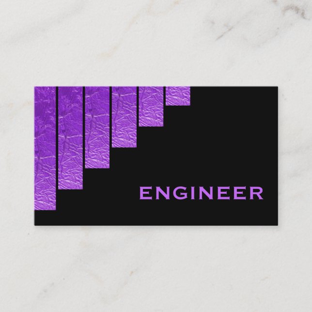 Modern purple, black vertical stripes engineer business card (Front)