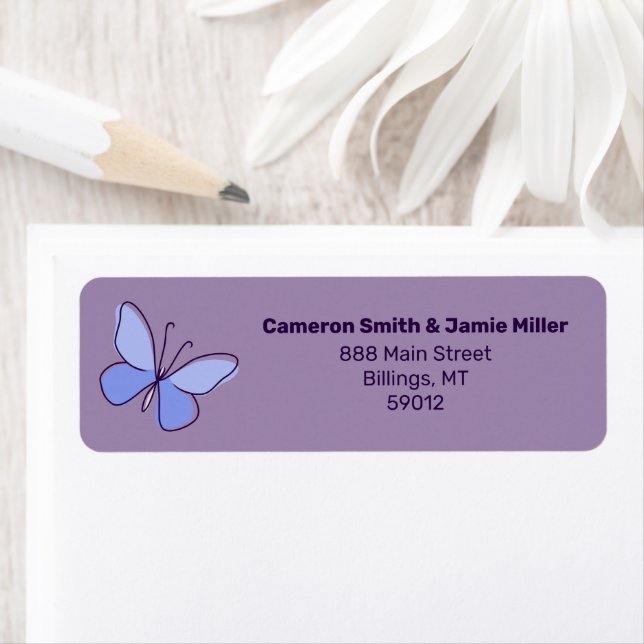 Modern Purple-Blue Butterfly Doodle Return Address (Insitu)