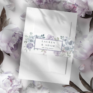 Modern Purple & Blue Floral Wedding  Invitation Belly Band