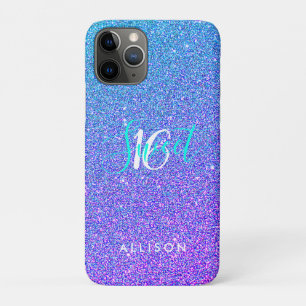 Modern Purple Blue Glitter Ombre Sweet 16 Monogram Case-Mate iPhone Case