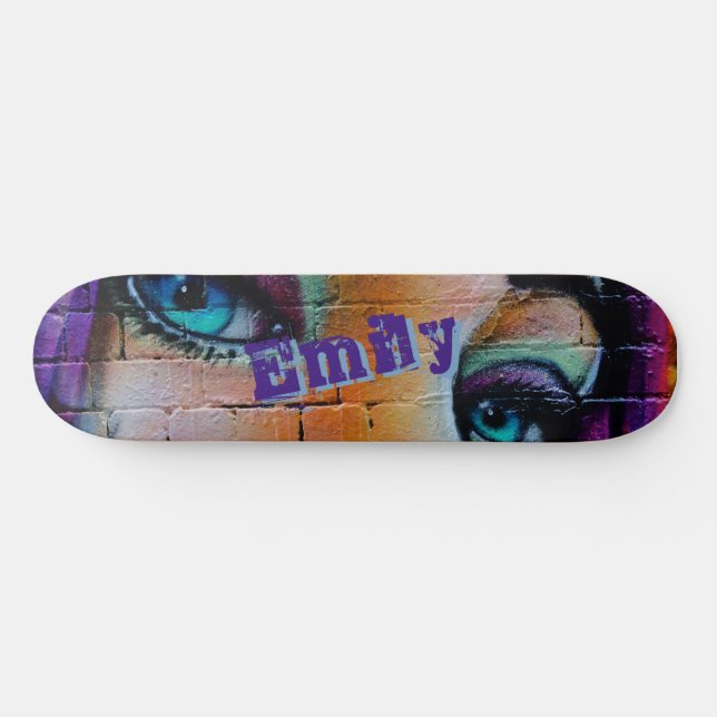 Modern Purple Blue Graffiti Girl Custom Skateboard (Horz)