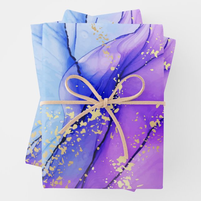 Modern Purple Blue Marble Galactic Glow Wrapping Paper Sheet (In situ)