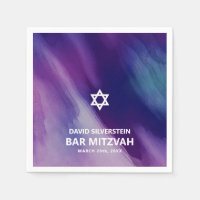 Modern Purple Blue Star David Bar Mitzvah Hebrew