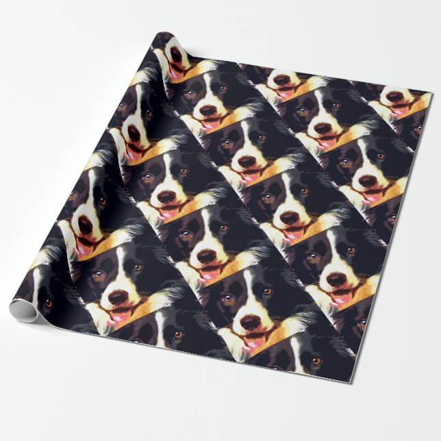 modern purple Border collie Wrapping Paper (Unrolled)